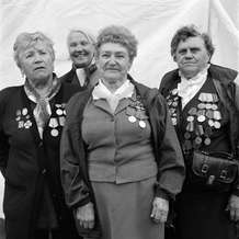 Valentina Vasilyevna Yayus, b. 1929 Performer, Youth Entertainment Brigade; Alla Dmitrievna Gerashenko, b. 1941, War child; Nina Parfyonovna Pyatnikskaya, b. 1923, Private, Infantry; Yelena Dimitrievna Gotseva, b. 1924, Telephone Operator, Infantry